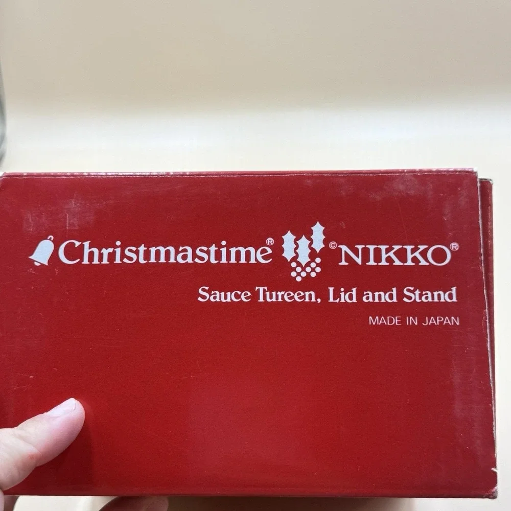Nikko Christmastime Sauce Tureen Bowl and Lid Gravy Boat Vintage Japan White